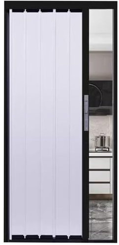 Porte coulissante verrouillable pour porte d'entrée/garde-manger/loft/cage d'escalier, porte accordéon en aluminium blanc avec matériel de 60 à 180 cm de large, pliable et sécurisée, idéale pour