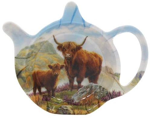 The Leonardo Collection Highland Cow Teabag Tidy by Macneil Studios | Porcelain Tea Bag Holder Dish with Highland Cattle Design | Rustic Farmhouse Style | Elegant Kitchen Accessory