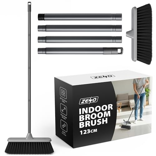 ZENO Indoor Broom 123CM | Soft Sweeping Brush Indoor with Angled Bristle Head | Long Handle Sweeping Brooms for Laminate Vinyl Tile & Wooden Floors | Lightweight Floor Brooms for Home Cleaning