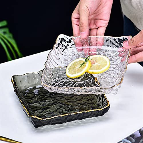 IUokLU Frutero con Borde Dorado Plato de Cristal para Ensalada Plato Cuadrado Transparente para Fruta vajilla de Cristal Transparente para Ensalada decoración del,Gris Ahumado - Talla única