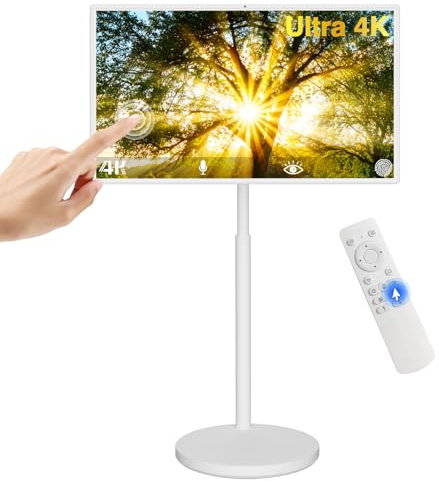 Esduche 32-inch Portable Smart TV on Wheels with Touch Screen Monitor | 8 +128G Storage | Support Google Play | Built-in 5-8H Battery | Android 13 | 360° Swivel Rotation | Remote Control