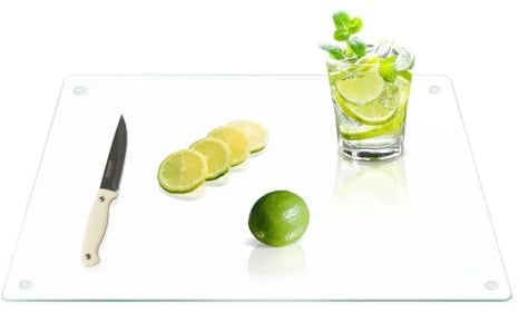 Yuzeyurun Tempered Glass Cutting Board for Kitchen, Clear, 50CM×40CM Large Glass Chopping Board with Anti-Slip Feet, Heat Resistant, Shatter Resistant,Dishwasher Safe