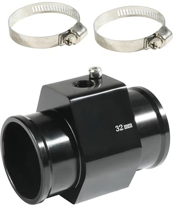 Xibao Auto Wassertemperatur Verbindungsrohr,Temperatursensor Adapter,Wassertemperatur Verbindungsrohr Mit 2 Verstellbaren Klemmen Easy,Kühlerschlauch Adapter,Geeignet für die Meisten Autos (32mm)