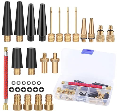 Générique Kit d'Adaptateurs pour Pompe à Vélo,33 Pièces DV SV AV Adaptateur Pompe Velo avec Boîte de Rangement,Embout Ballon,pour Vélo,Pompe à Vélo et Compresseurs Pompes