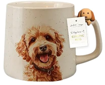 Fyne-Finds Ceramic White Dog Mug 350ML Cute Puppies Figurine Handle Novelty Tea Coffee Cup (Cockapoo/Poodle Mix)