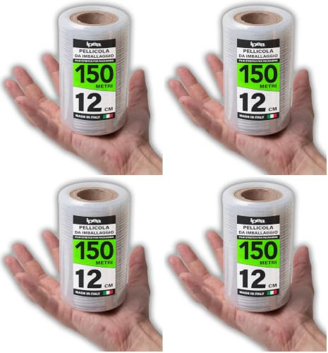 IPEA Film étirable Transparent pour Emballage – 150 mètres x 12 cm – Fabriqué en Italie – Rouleau Film Extensible de protection, emballage d'objets dans le transport – Anti-Déchirure et Anti-Rayures