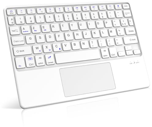 FOGARI Touchpad Tastatur Tablet Bluetooth 10 Zoll – Französische AZERTY-Tastatur, leicht, dünn, für iPad Samsung Galaxy Redmi/XiaomiPad HuaweiPad HonorPad FireHD, für Android/iOS/Fire OS, Weiß