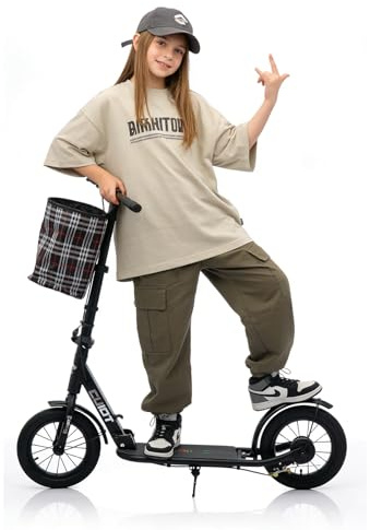 GHBXJX City Roller Erwachsene 150 kg Tragkraft 290mm Big Wheel Scooter, Klappbarer Cityroller mit Handbremse und Bremse, Tretroller Kinder ab 12, Höhenverstellbar Kickscooter,Schwarz