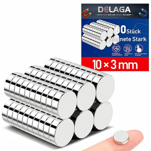 60 Stück Magnete Stark, Kleine Magnete 10x3mm Magnet | Mini Magnete für Magnettafel, Kühlschrank, Whiteboard, Pinnwand, Büro, 3D Druck