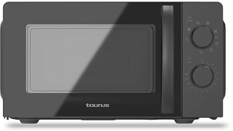 Taurus Instant Grill Black Microondas con Grill 700W + 900W 20L, Función Descongelar, 6 Potencias, 3 Modos Combinados y Puerta Full Glass Negra