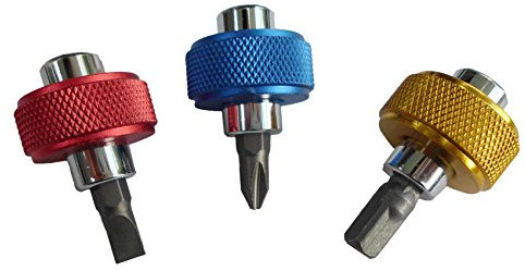 Werkzeyt Bithalter Daumenschrauber - inkl. 2 Bits & Adapter - 6-teilig - chromfarbig - 6,35 mm (1/4) Sechskant außen - 6,35 mm (1/4) Vierkant außen/Fingerratsche / B20703