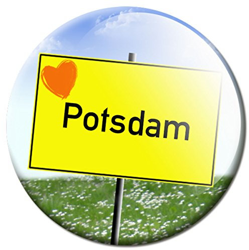 Magnet Stadt Potsdam - Reise Souvenir Ortsschild mit Herz Kühlschrankmagnet Ø 50 mm - Magnete mit Motiv Städte Orte für Kühlschrank Magnettafel Pinnwand Memoboard Whiteboard