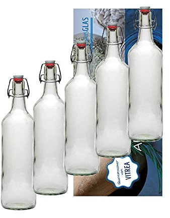 Vitrea 12er Set Bügelflaschen Bügelflasche Glasflaschen mit Bügelverschluss 1L 1000 ml zum Selbstbefüllen inklusive