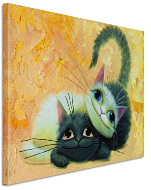 Paul Sinus Art Kunstfoto auf Leinwand 60x40cm Gemälde von zwei süßen Katzen auf Leinwand exklusives Wandbild moderne Fotografie für ihre Wand in vielen Größen