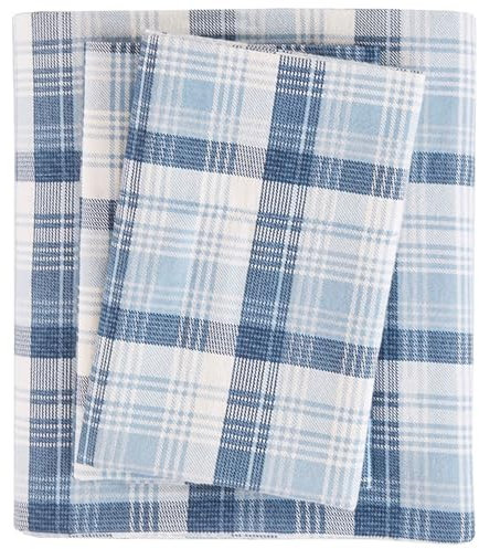 WOOLRICH Baumwoll-Bettwäsche-Set, Cottage-Charms-Aufdruck, 100% Baumwoll-Flanell-Bettwäsche-Set, warm und flauschig, King-Size-Bettlaken, Spannbetttuch für bis zu 35,6 cm Matratze, Cal King Blue