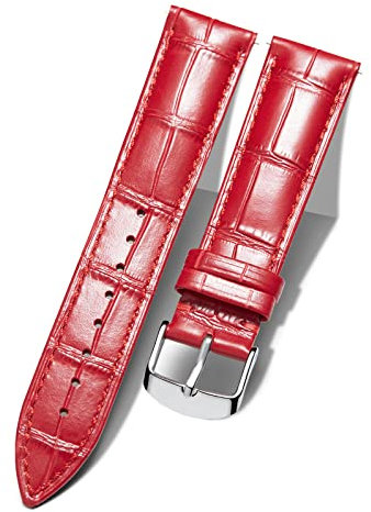 BINLUN Leder-Uhrenarmband Krokodilmuster Schnellverschluss Ersatz Kalbsleder Uhrenarmbänder Smartwatch 10 Farben 13 Größen für Herren & Damen(Silberne Schnalle,Rot,20mm)