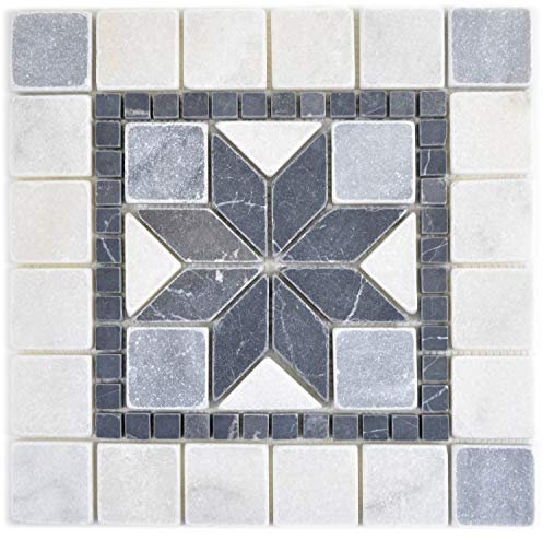 Piastrelle a mosaico in pietra naturale, travertino, colore antracite, nero, bianco, per decorazione da parete, bagno, WC
