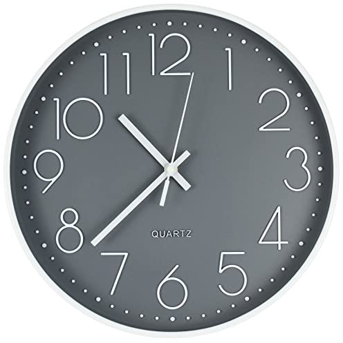 Outpicker Wanduhr Ohne Tickgeräusche 30cm Modern Quartz Lautlos Wanduhr Schleichende Sekunde, für Wohnzimmer Kinderzimmer Küche (Grau)