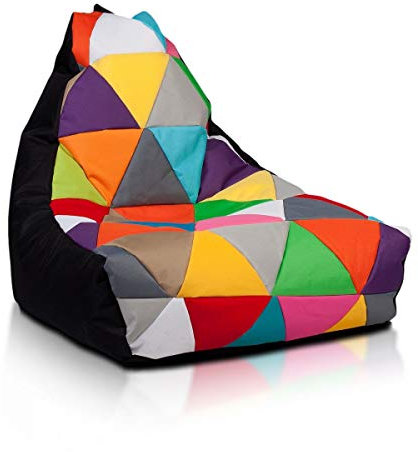 Ecopuf - Keiko Patchwork Pouf Sessel Outdoor - Sitzsack Styroporkugeln - Wasserfester Stoffsack - Entspannungssessel - Wohnungseinrichtung - Sessel Größe M - 100x80x85cm, Schwarz Nc14