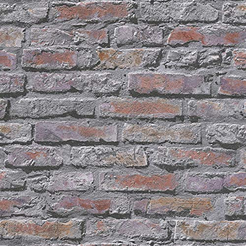 Papier peint brique industriel | Papier peint rouge et gris 95470-2 | Papier peint gris salon moderne & bureau | Papier peint pas cher