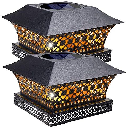 Siedinlar Solar Pfostenleuchte Solarlampen für Außen Warmweiss LED Lampe Metall Wasserdicht Garten Deko für 10x10 12x12 cm Zaun Hölzerne Pfosten (2 Stück)