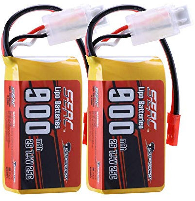 SUNPADOW 7.4V 2S RC Small Lipo Battery 25C 900mAh with JST Connector Rechargeable for RC Airplane Receiver Aircraft Quadcopter Helicopter Drone FPV (2 Count)