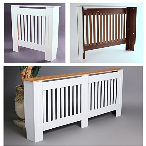BRIEFNESS White Radiator Cover Small Heating Cover MDF Modern Cabinet Top Shelving Home Office Slatted Design Vertical Vents for Office Hallway Living Room Bedroom