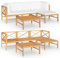 vidaXL Teak Massiv Gartenmöbel 5-TLG. mit Creme Kissen Mittelsofa Ecksofa Fußhocker Tisch Gartensofa Sofa Lounge Garten Garnitur Sitzgruppe Gartenset
