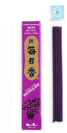 Japanische Räucherstäbchen 50 Stück Nippon Kodo Morning Star Incense Sticks Rauchstäbchen aus Japan aus Natürlichen Stoffen ohne Chemie für Entspannung und Meditation (Moschus)