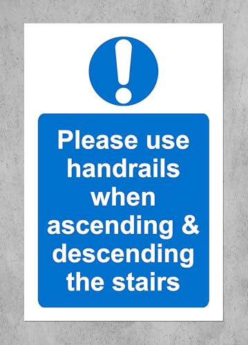 Please use handrails when ascending and descending the stairs safety sign - Self adhesive sticker (100mm x 150mm)