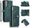 UEEBAI Case for Samsung Galaxy S21 5G, 9 Card Slots Retro Leather Wallet Shockproof Flip Cover with Hand Strap Card Slots Zipper Pocket Kickstand Handbag Magnetic Closure - Vintage Green