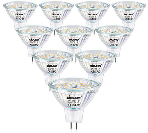 DiCUNO MR16 LED Light Bulbs, GU5.3 Spotlight Bulb Dimmable, 12V DC 5W Equivalent to 50W Halogen, Warm White 2700K, 440LM, 120° Beam Angle Bi-Pin Base Track Light, 10 Packs