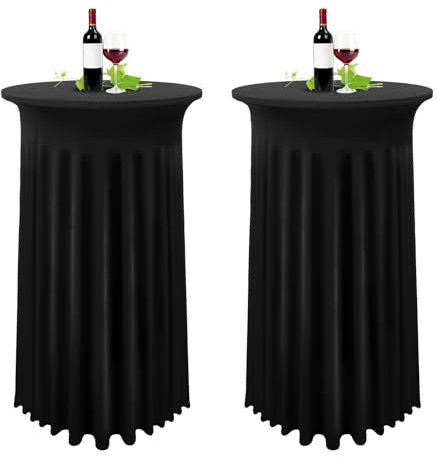 YMHPRIDE 2er-Set Schwarz Stehtisch Hussen Stretch Stehtisch Tischdecke mit Rock, 80×110cm Runder Cocktail-Tischrock, Bistrotisch-Bartisch-Abdeckung für Party, Hochzeit, Banketttisch