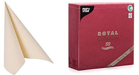 Papstar Servietten, Tissueservietten champagner Royal Collection 1/4-Falz, Größe 40 x 40cm, 1 X 50er Pack & Servietten/Tissueservietten bordeaux Royal Collection 40 x 40cm, #11608, 1 X 50er Pack
