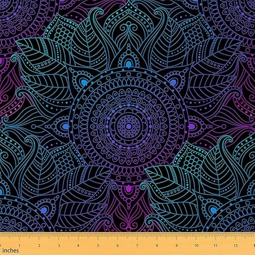 Feelyou Boho Mandala Stoff by The Yard, Bohemian Style Galaxy Floral Polsterstoff mit Hippie Mandala Druck, Dekorative exotische Blumen für Reupholstery, 10 Yards