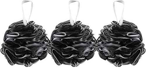 Lifeforce Lot de 3 Fleurs de Bain - Bain Relaxant Peau Sensible, Bain Relaxant Corps et Esprit, Éponge de Bain Robuste(Noir)