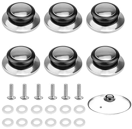 ZJRung 6 Piezas de Pomo para Olla Perillas Pomo Recambio Tapadera de Acero Inoxidable Pomo para Tapa de Cocina con Tornillos Junta de Silicona para Cacerola Olla Tapas De Caldera
