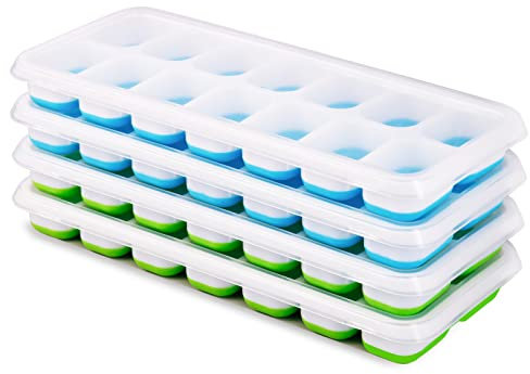 Ice Cube Tray, Pack of 4 Silicone Ice Cube Trays with Lid, Square Ice Cube Trays, 14 Compartments, LFGB Certified
