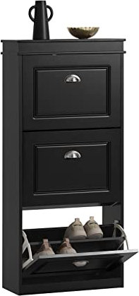 SoBuy Schuhschrank mit 3 Klappen - Schmaler Schuhkipper mit 6 Ablagen, Verstellbares Schuhregal für Diele, Flur & Eingangsbereich - Flurschrank mit Kippsicherung 53x117x24 cm Schwarz FSR94-SCH
