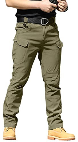 Onsoyours Pantalon Cargo Homme Multipoches Zippé Mince Pantalon de Travail Imperméable Pantalon Militaire Tactique pour Casual Activités en Plein Air Armée Verte L