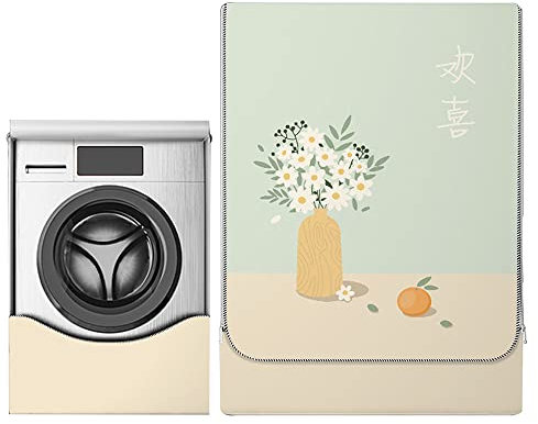 Odot Washer Dustproof Cover Front Load, Washing Machine Dryer Protector Sunscreen Waterproof Tumble Dryer Case Protective Cover for Most Front Loadi (L-capacity 10.5~12kg,white flowers)
