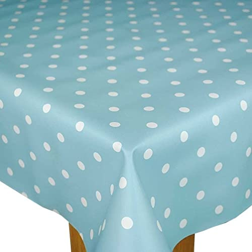 Karina Home Wholesale Wipe Clean Table Cloth Vinyl Oilcloth, Full 20m Roll, Duck Egg Blue Dotty