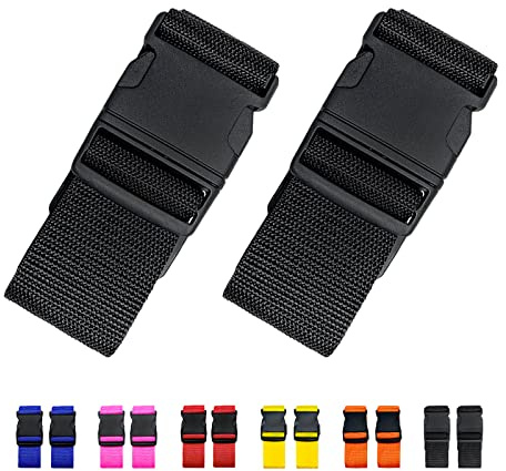 2 Pack Suitcase Straps, Bright Color Adjustable Luggage Belts, TSA Approved (Black)