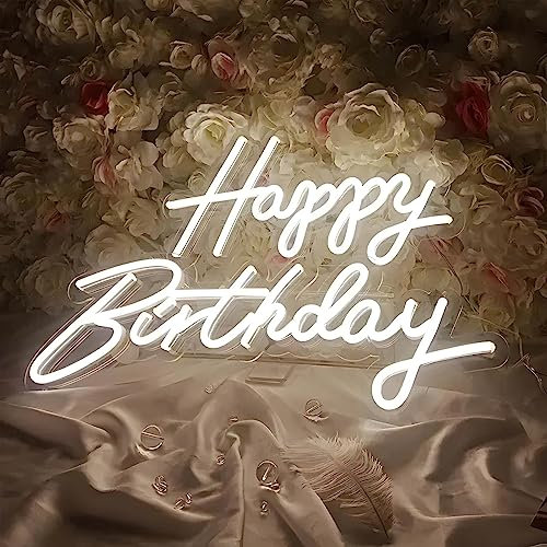 Happy Birthday 2 tlg. weiß Neonlicht LED Neon Schild USB Licht Lampe Reklame Leuchte Party Nachtlicht Wand Dekoration Hintergrund Beleuchtung Deko Wandleuchte BAR Deko Laden Schaufenster Geburtstag