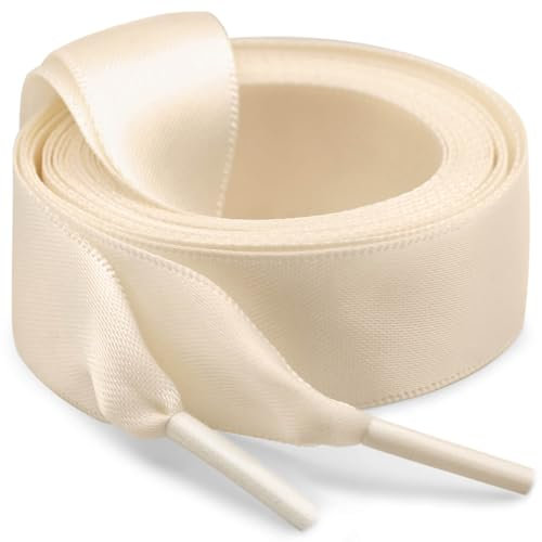 WEGOODZF Flat Satin Ribbon Shoelaces: 2 Pairs of 2CM Wide 160CM Long Nude Silk Shoe Laces for Trainers Pumps Sneakers