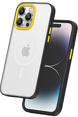 FLOLAB Surtect Tri-Fusion Magnetische Schutzhülle für iPhone 14 Pro Max, schlankes Design, Magsafe-kompatibel, militärischer Rahmen, matt, durchscheinend, weich, Cybergelb