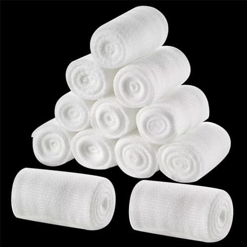 Rotoli di garza 10 cm x 4,5 m – Bende morbide elastiche per il primo soccorso – 12 rotoli