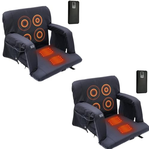 WORKOOT Asiento de estadio con soporte de espalda, asiento de blanqueador, asiento calefactado con masaje, cojín reclinable impermeable, máxima comodidad, completo con correas de hombro (asiento extra