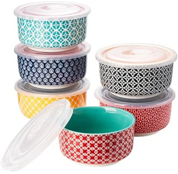 DOWAN Moldes para Soufflé con Tapas Set, 6 X 120ml Baking Moldes de Porcelana para Hornear Crema Catalana y Tartas, Cuencos de Postre, Apto para Horno y Freidora de Aire, Ø 9cm-Color Vibrante