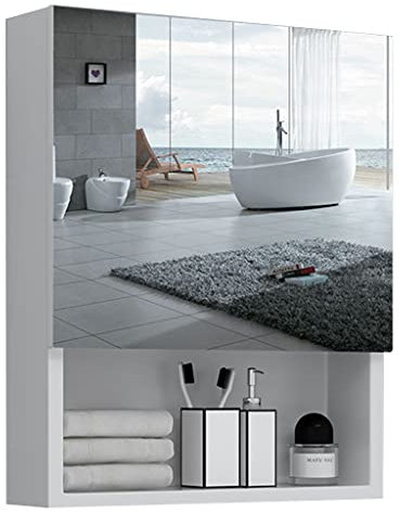 EsEntL Spiegelschränke Space Aluminium Badezimmer mit Spiegel Medizin Aufbewahrungsbox Badezimmerschrank Doppelspiegeltür Wandaufbewahrung Weiß Poliert (Farbe: Weiß, Größe: 50 * 60 * 13 cm)